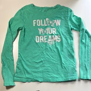 Gap Kids Teal Green Glitter Follow Your Dreams Long Sleeve T-Shirt Large